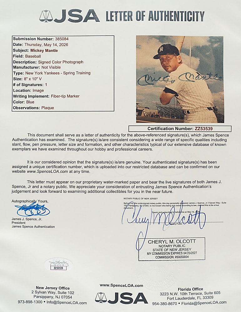 Mickey Mantle Signed Photograph - JSA