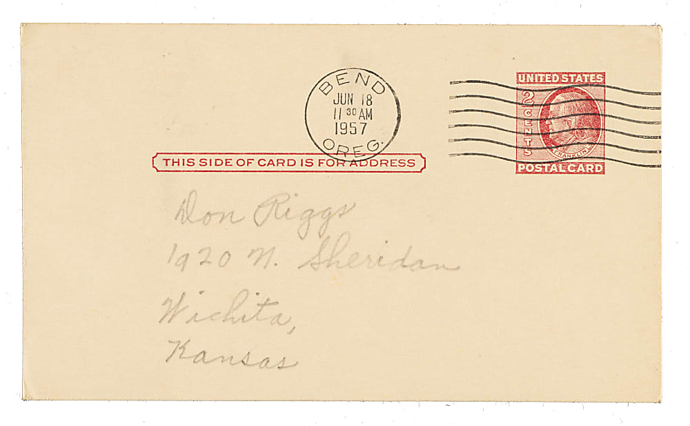 1957 Carl Mays Signed Government Postcard - JSA