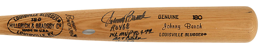 Johnny Bench Signed Stat Bat - JSA