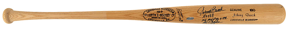 Johnny Bench Signed Stat Bat - JSA