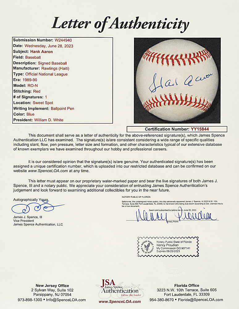 Hank Aaron Single-Signed Baseball - JSA