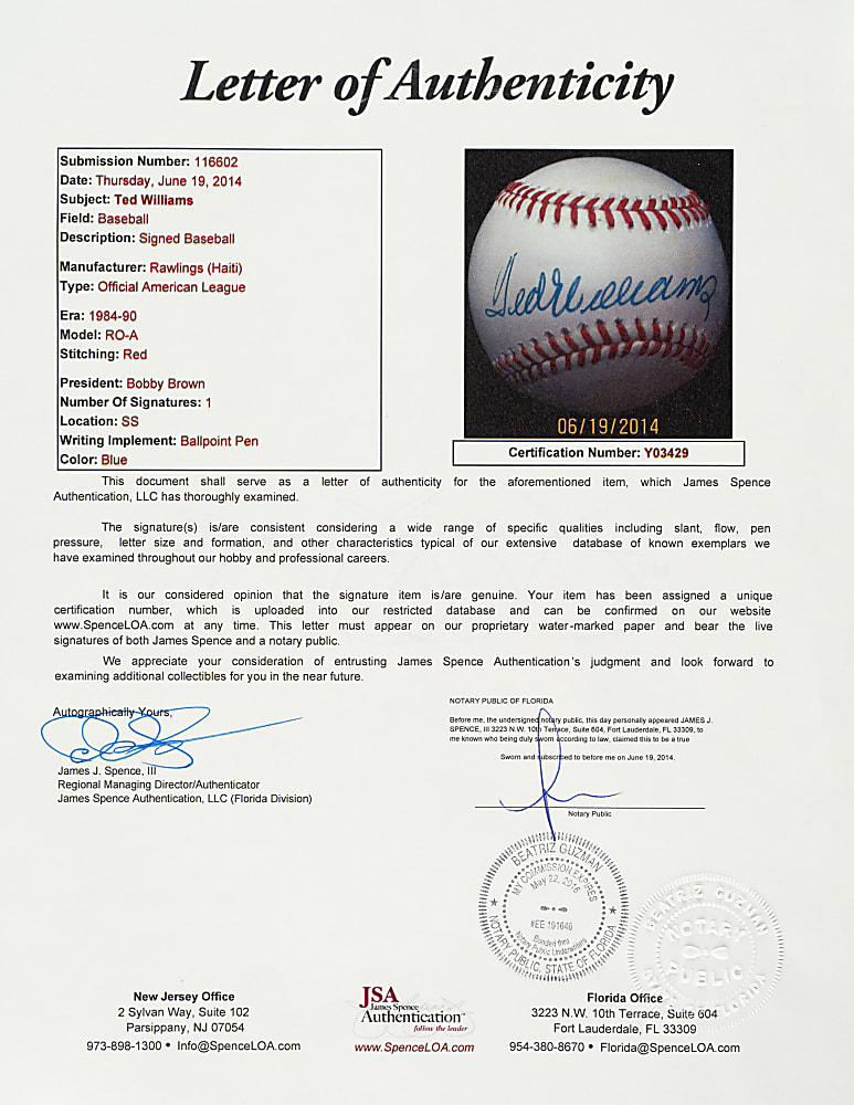 Ted Williams Single-Signed Baseball - JSA