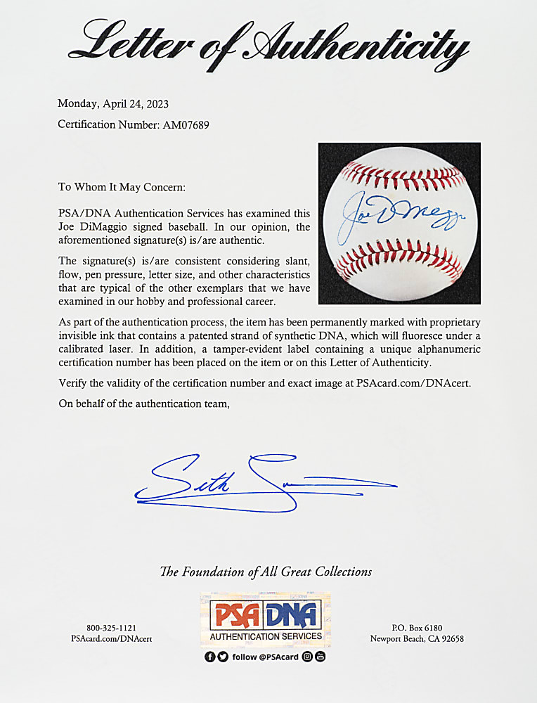 Joe DiMaggio Single-Signed Baseball - PSA/DNA