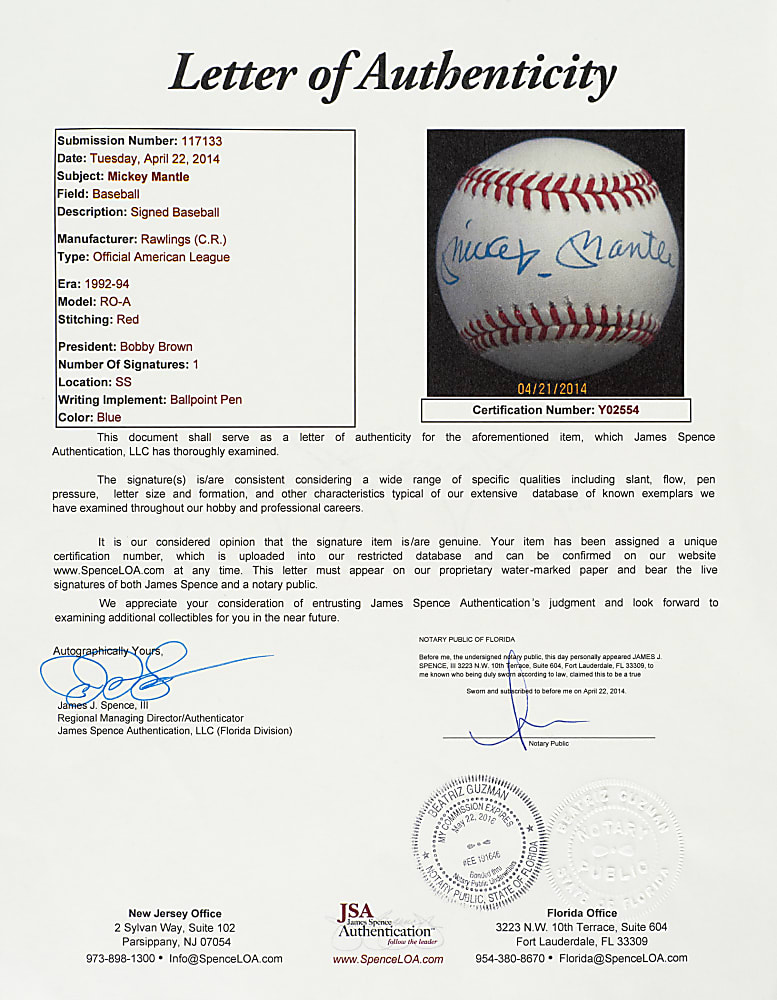 Mickey Mantle Single-Signed Baseball - JSA