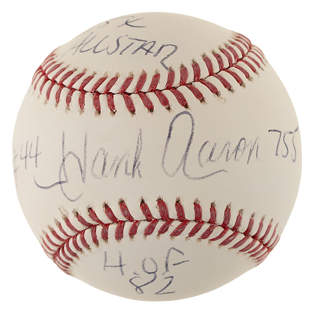 Hank Aaron Single-Signed Baseball with Multiple Inscriptions - JSA