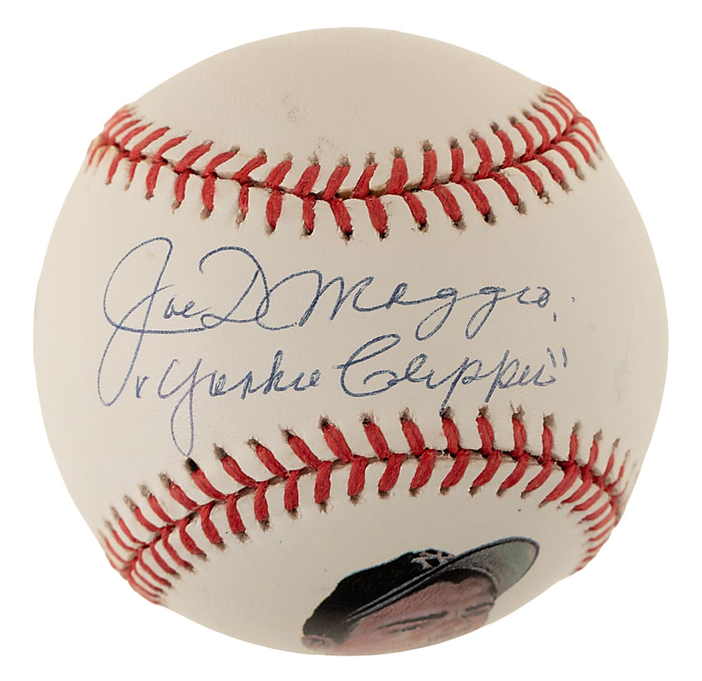Joe DiMaggio Single-Signed Portrait Baseball with "Yankee Clipper" Inscription PSA/DNA NM-MT+ 8.5