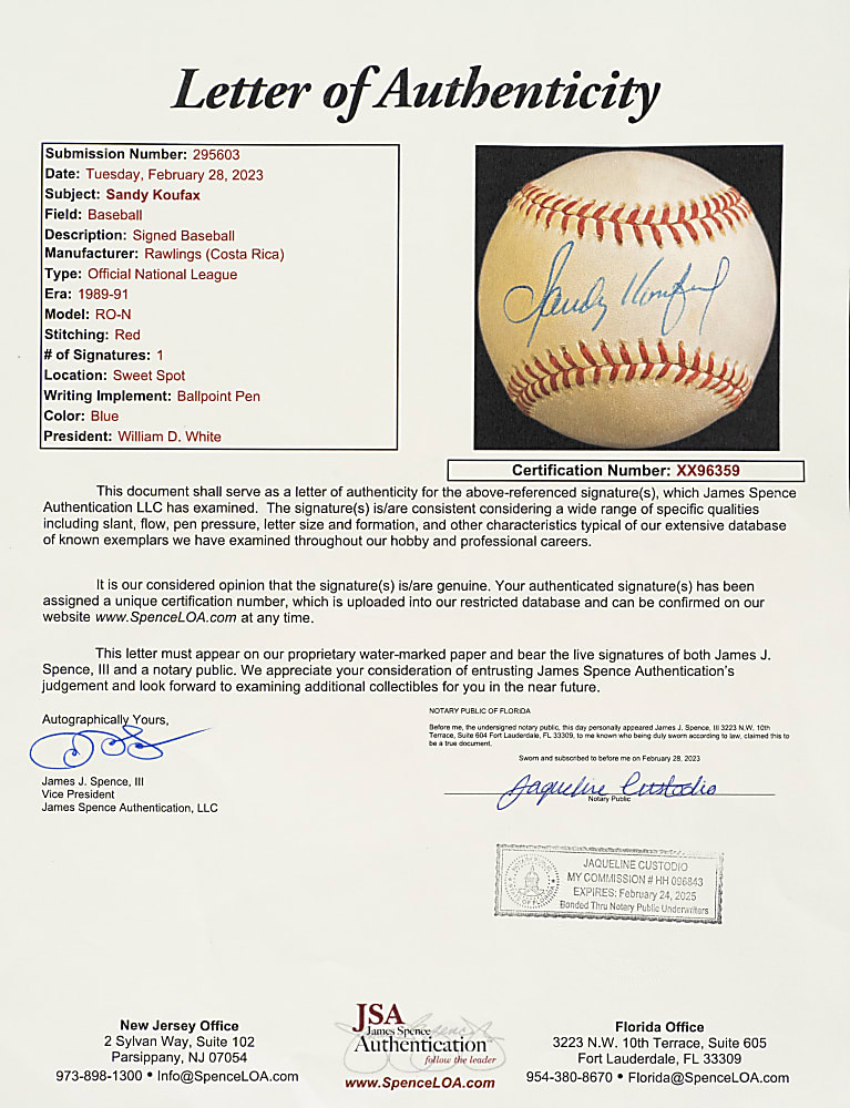 Sandy Koufax Single-Signed Baseball - JSA
