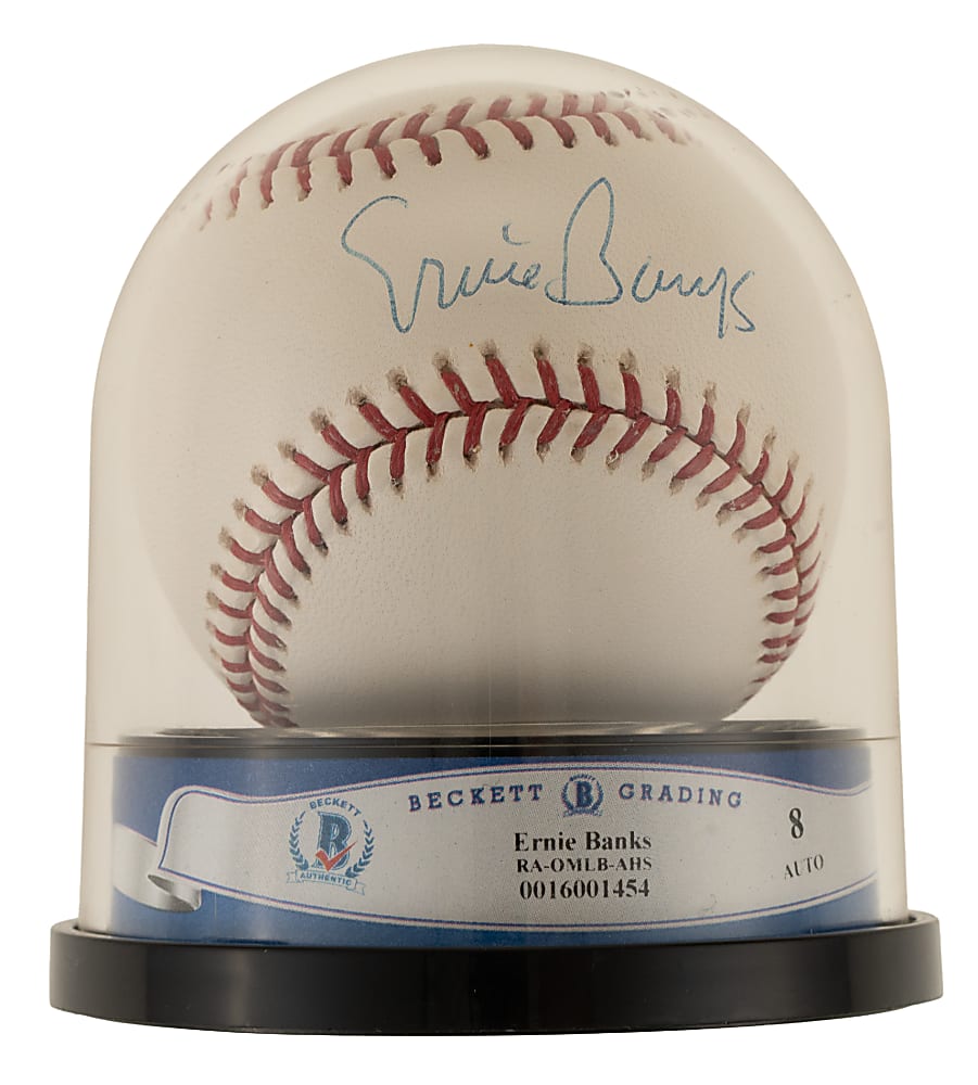 Ernie Banks Single-Signed Baseball Beckett NM-MT 8