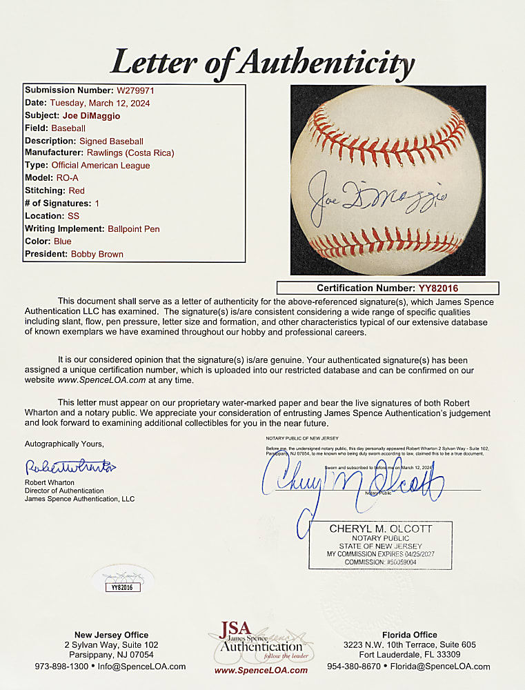 Joe DiMaggio Single-Signed Baseball - JSA