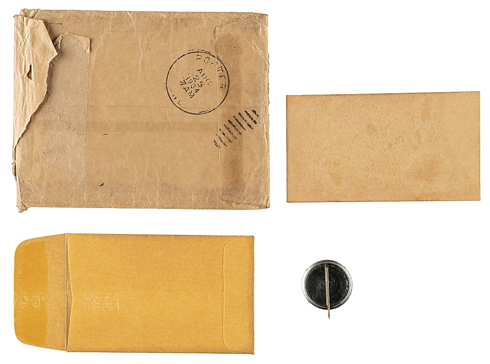 1934 Babe Ruth "Quaker Oats" Membership Pin, Card and Original Envelope