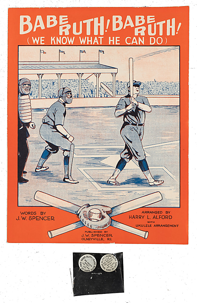 1928 "Babe Ruth! Babe Ruth! (We Know What He Can Do)" Sheet Music Plus Two Pins