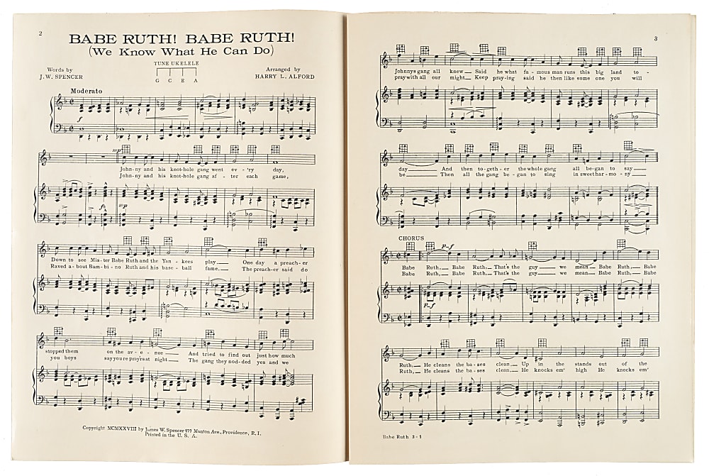 1928 "Babe Ruth! Babe Ruth! (We Know What He Can Do)" Sheet Music Plus Two Pins