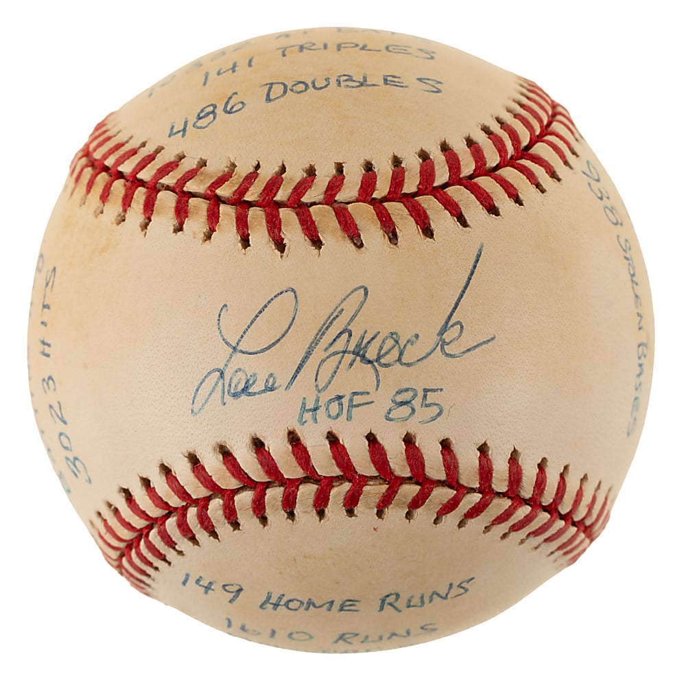Lou Brock Single-Signed Limited-Edition Stat Baseball - JSA