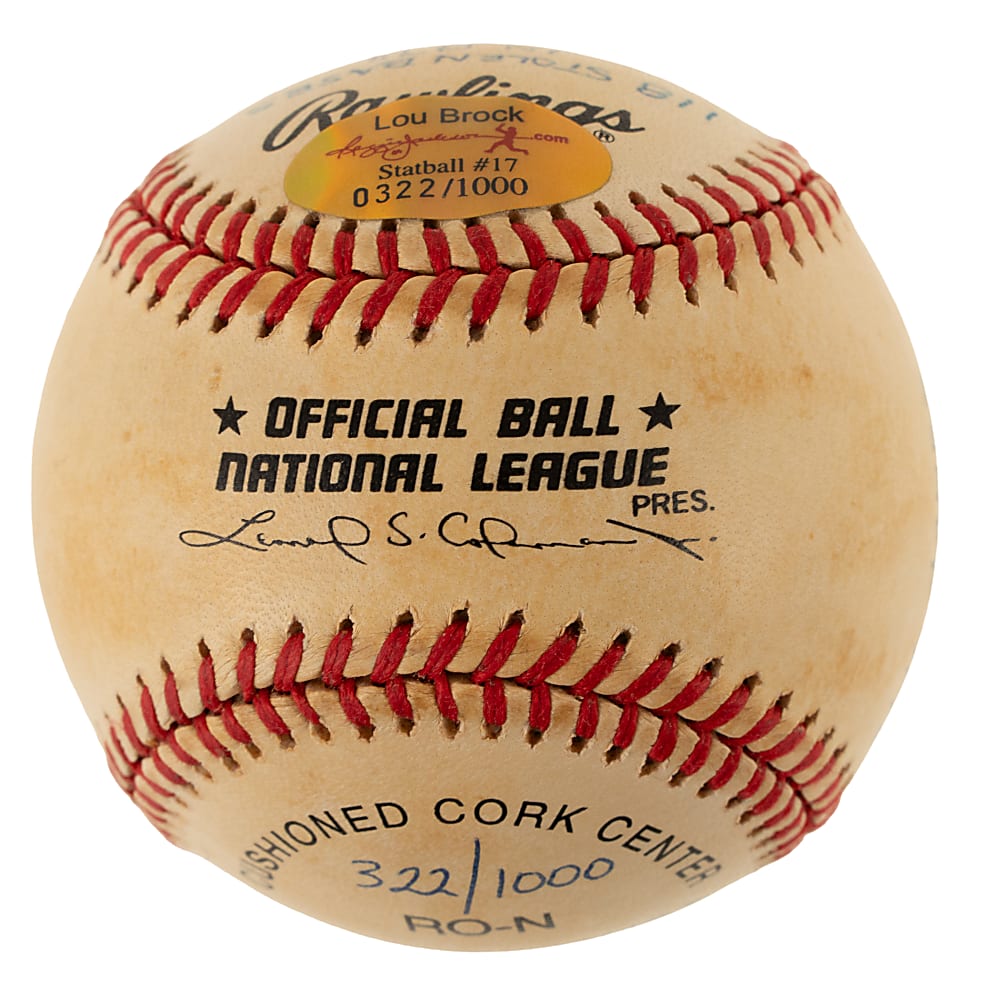 Lou Brock Single-Signed Limited-Edition Stat Baseball - JSA