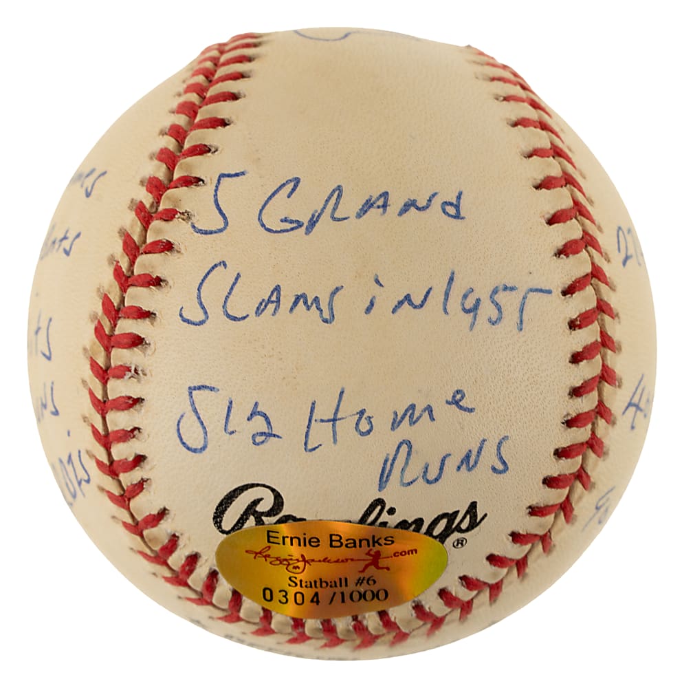 Ernie Banks Single-Signed Limited-Edition Stat Baseball - JSA