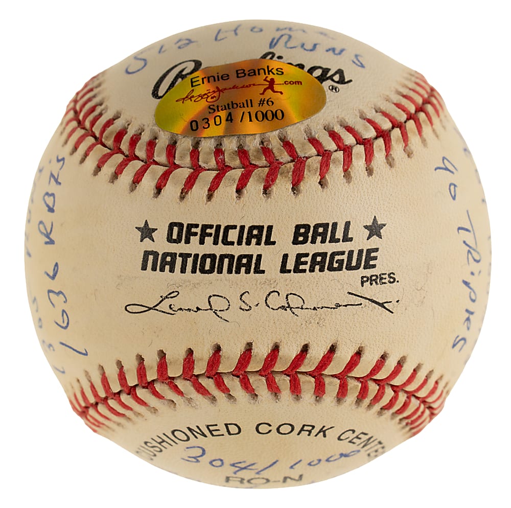 Ernie Banks Single-Signed Limited-Edition Stat Baseball - JSA