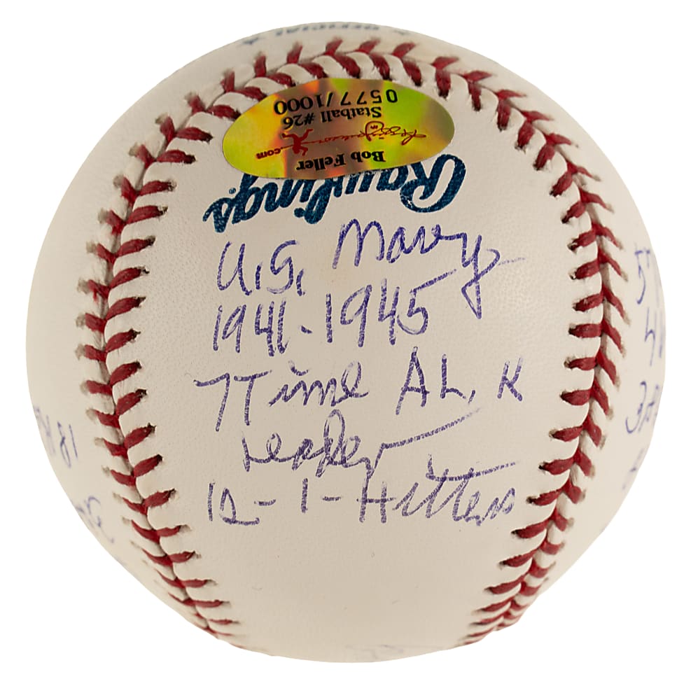 Bob Feller Single-Signed Limited Edition Stat Baseball - JSA
