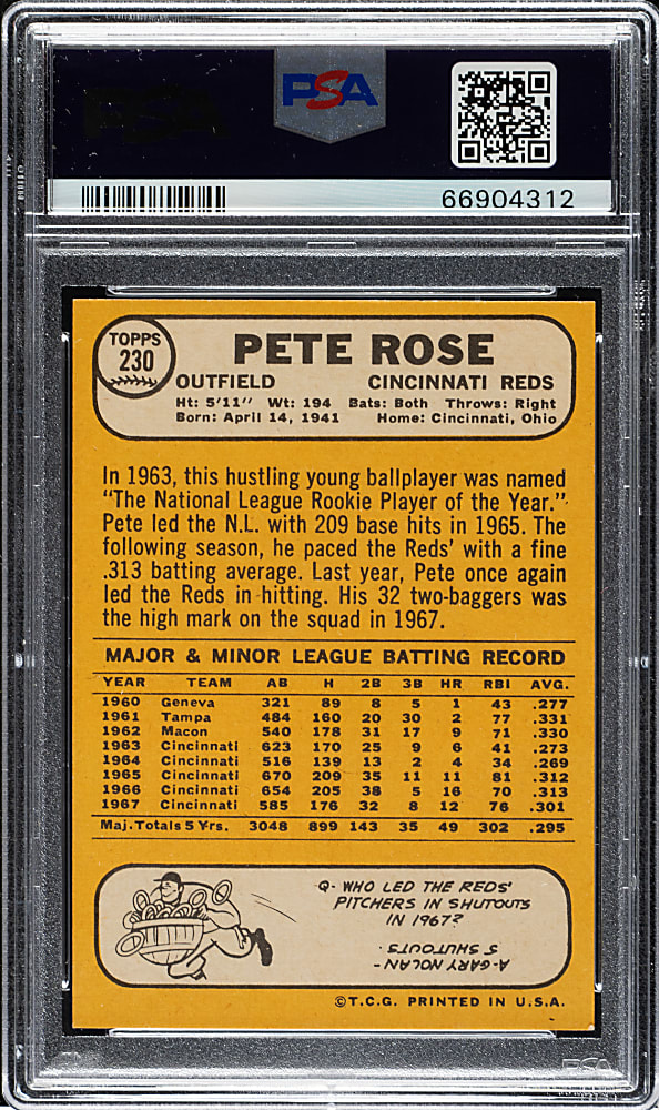 1968 Topps #230 Pete Rose PSA NM-MT 8