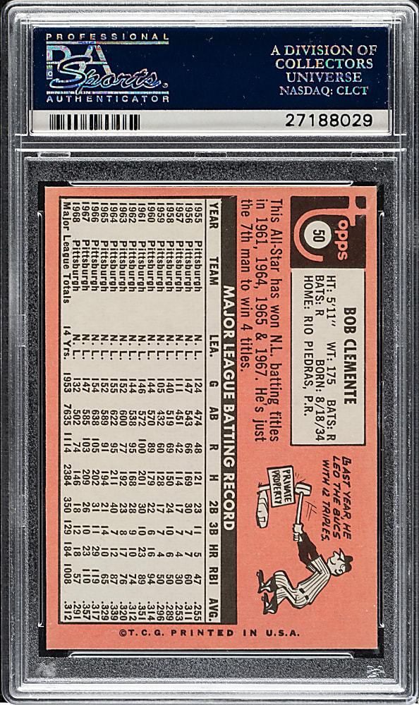 1969 Topps #50 Roberto Clemente PSA NM-MT 8