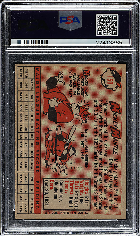 1958 Topps #150 Mickey Mantle PSA NM 7