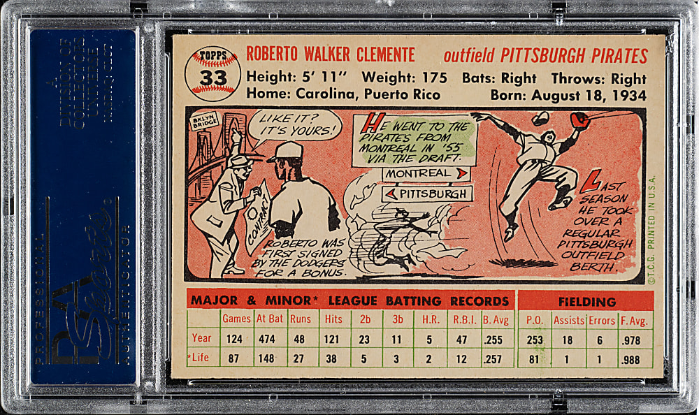 1956 Topps #33 Roberto Clemente White Back PSA EX-MT+ 6.5