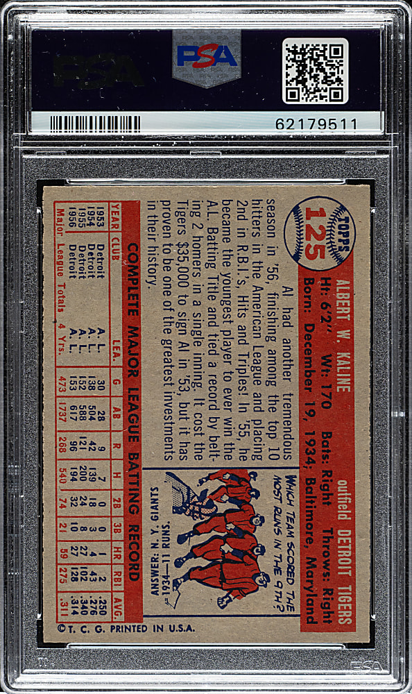 1957 Topps #125 Al Kaline PSA NM-MT 8