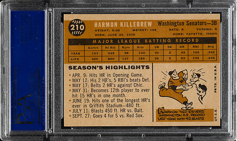 1960 Topps #210 Harmon Killebrew PSA NM-MT 8