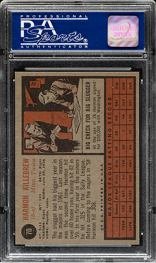 1962 Topps #70 Harmon Killebrew PSA NM-MT 8