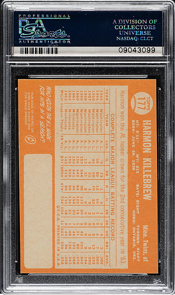1964 Topps #177 Harmon Killebrew PSA NM-MT 8