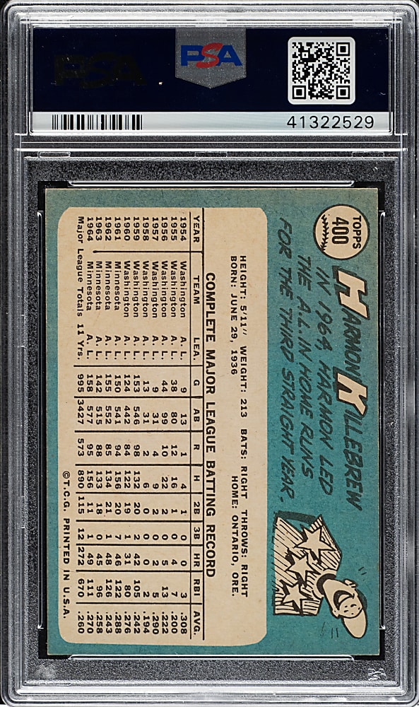 1965 Topps #400 Harmon Killebrew PSA NM-MT 8
