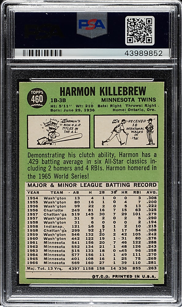 1967 Topps #460 Harmon Killebrew PSA NM-MT 8