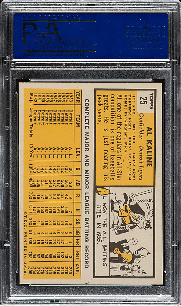 1963 Topps #25 Al Kaline PSA NM-MT 8