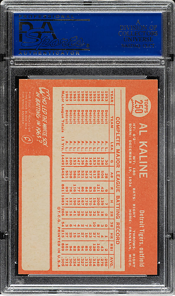 1964 Topps #250 Al Kaline PSA NM-MT 8
