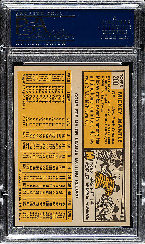 1963 Topps #200 Mickey Mantle PSA NM 7