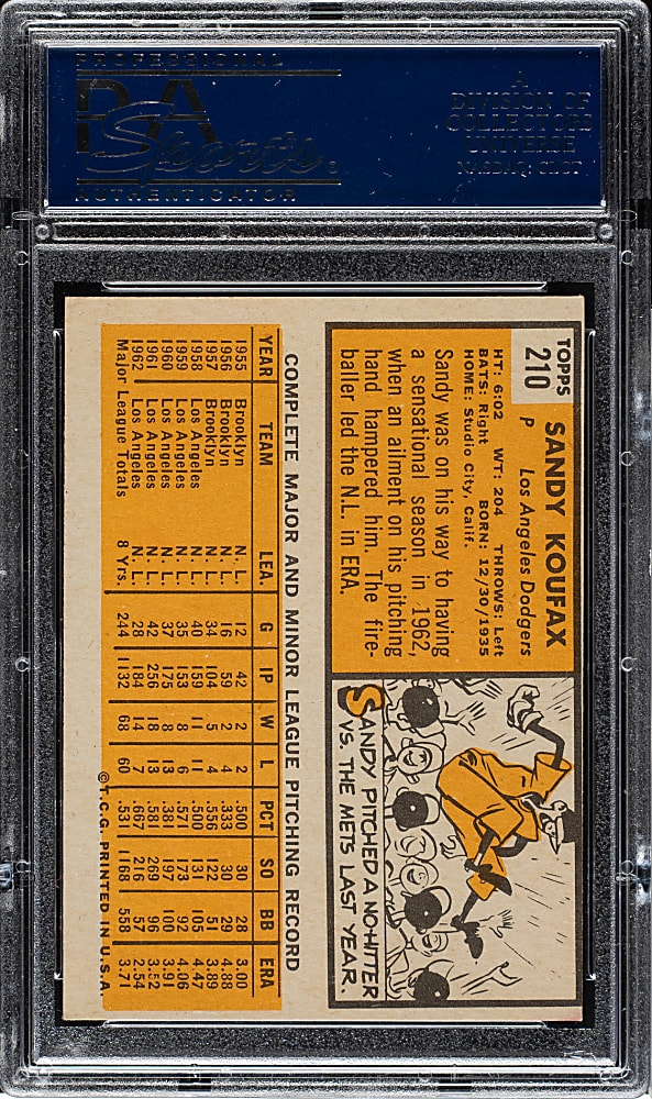 1963 Topps #210 Sandy Koufax PSA NM 7