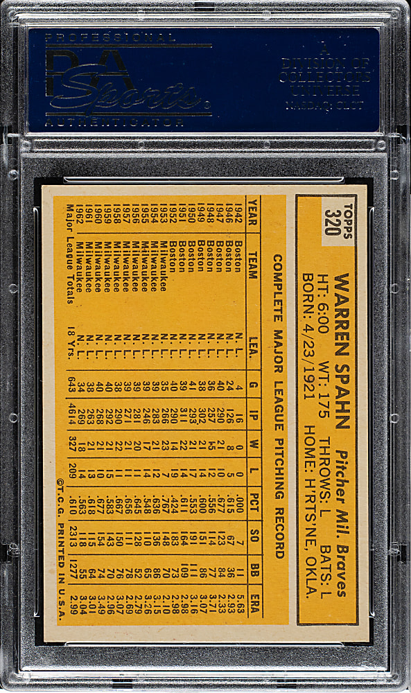 1963 Topps #320 Warren Spahn PSA NM-MT 8