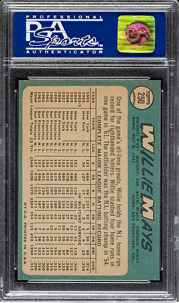 1965 Topps #250 Willie Mays PSA NM-MT 8