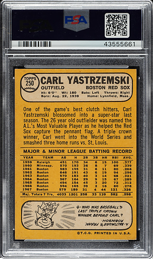 1968 Topps #250 Carl Yastrzemski PSA NM-MT 8