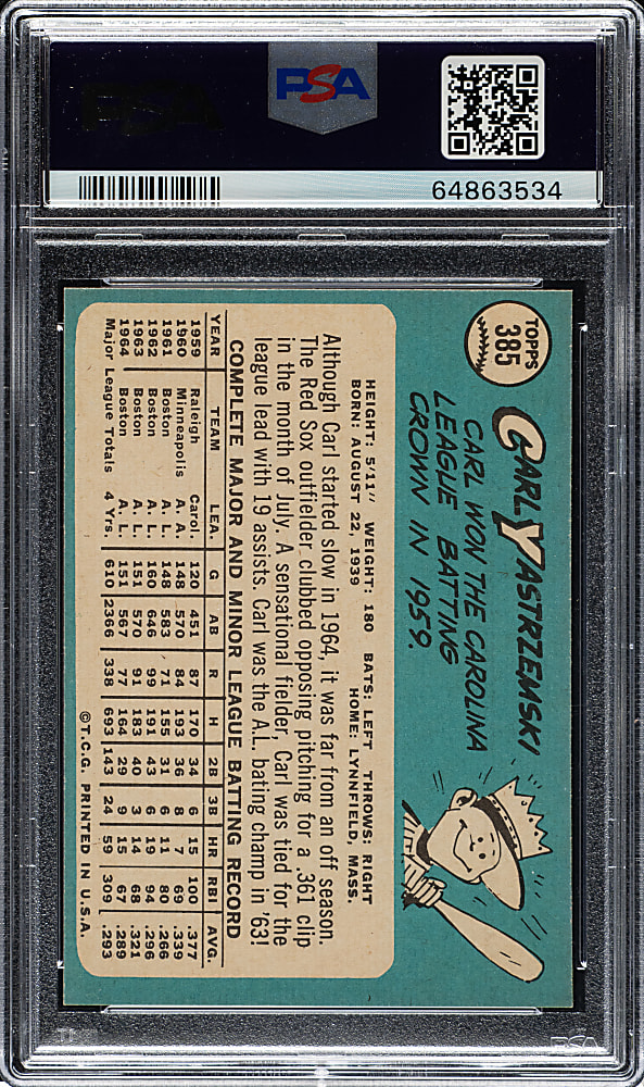 1965 Topps #385 Carl Yastrzemski PSA NM-MT 8