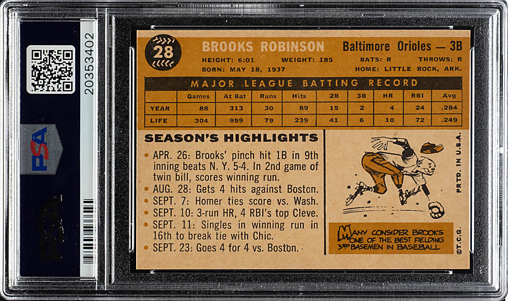 1960 Topps #28 Brooks Robinson PSA NM-MT 8