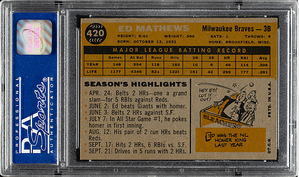 1960 Topps #420 Ed Mathews PSA NM-MT 8