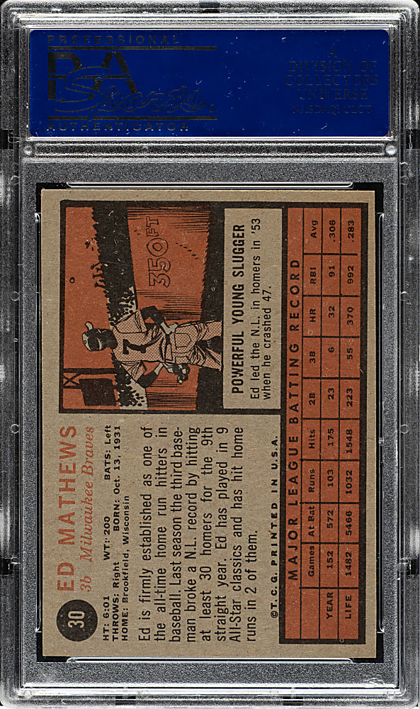 1962 Topps #30 Ed Mathews PSA NM 7