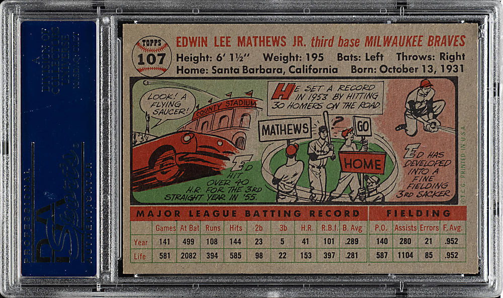 1956 Topps #107 Ed Mathews Gray Back PSA NM-MT 8
