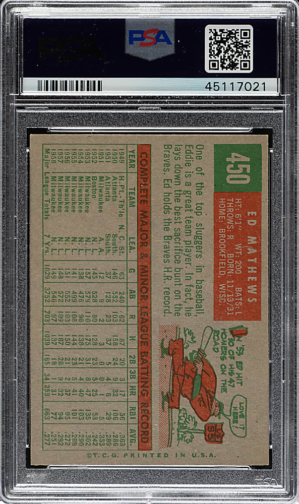 1959 Topps #450 Ed Mathews PSA NM 7