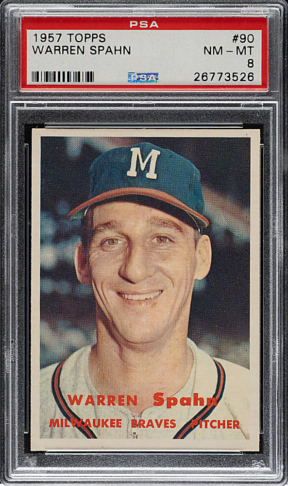 1957 Topps #90 Warren Spahn PSA NM-MT 8