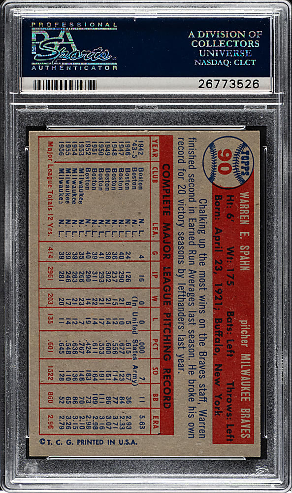 1957 Topps #90 Warren Spahn PSA NM-MT 8