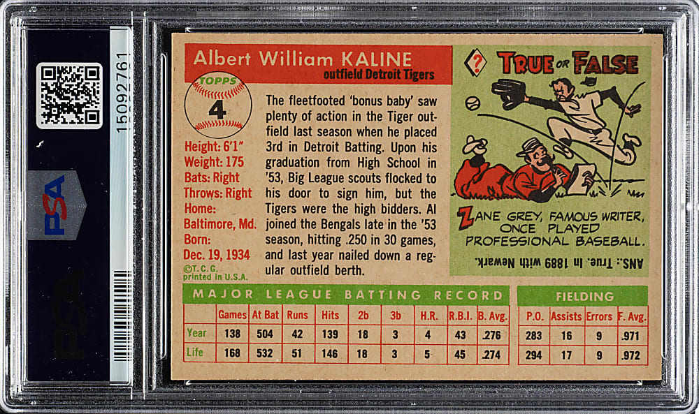 1955 Topps #4 Al Kaline PSA NM+ 7.5