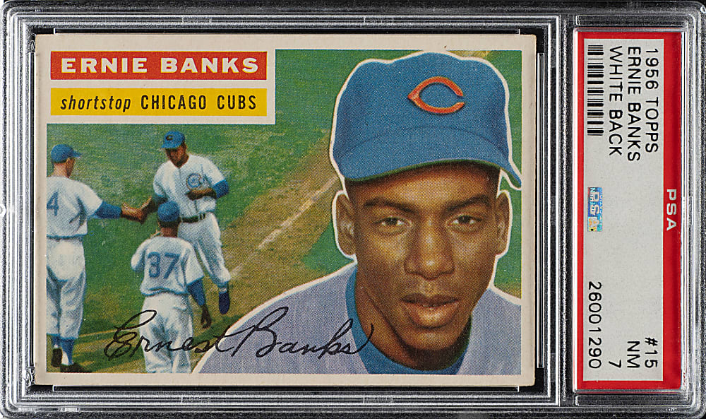 1956 Topps #15 Ernie Banks White Back PSA NM 7