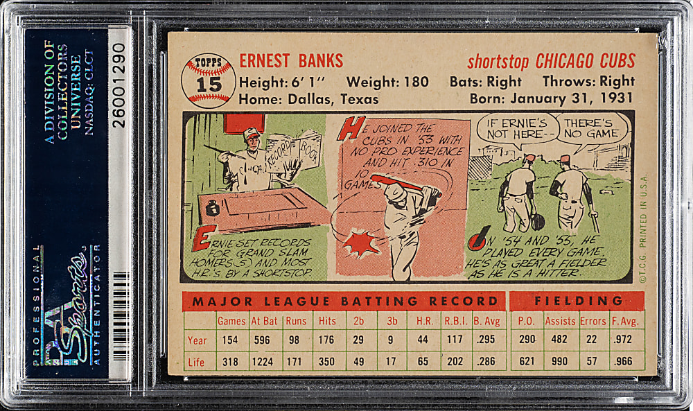 1956 Topps #15 Ernie Banks White Back PSA NM 7