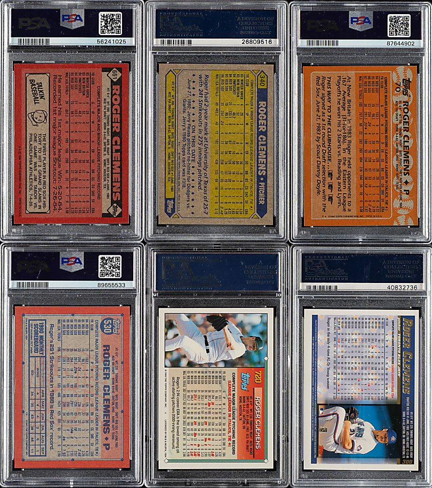 1986 to 1998 Topps Roger Clemens PSA-Graded Collection (6)